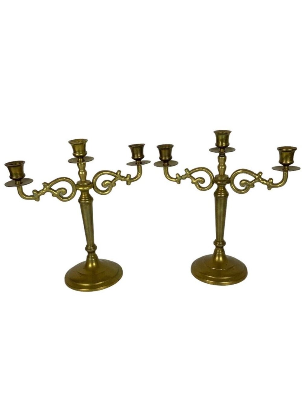 Vintage Gatco Solid Brass Candelabra Pair 3 Arm Candlestick Holders 1980s